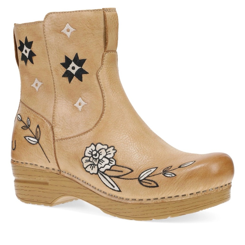 Dansko Jenni Earle Embroidered Leather Clog Boots Size 36